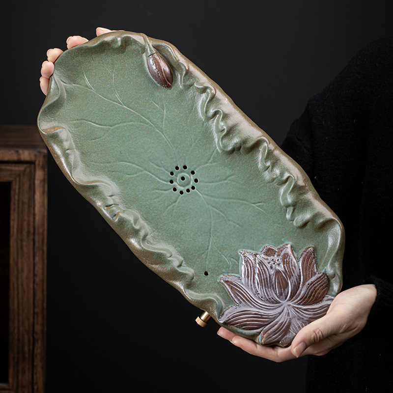 Khay trà Yiyiqinglian khay trà tráng men sắt mạ vàng kiểu Nhật, ngăn chứa nước và thoát nước gia dụng, Khay trà bàn trà