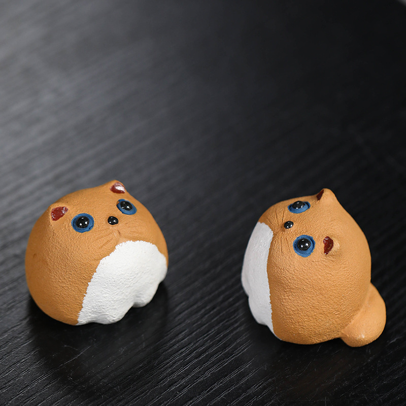 Vật nuôi trà cát tím quặng thô Yixing, khay trà cao cấp, mèo may mắn, mèo cam dễ thương có thể được nuôi xung quanh trà đạo