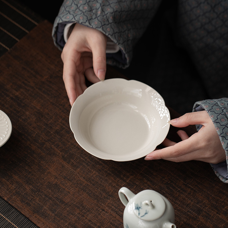 Ấm khay pha khô gốm sứ xám thực vật kiểu Trung Quốc, bộ trà Kung Fu cổ điển gia dụng, khay giải trí thu hải đường, khay trà