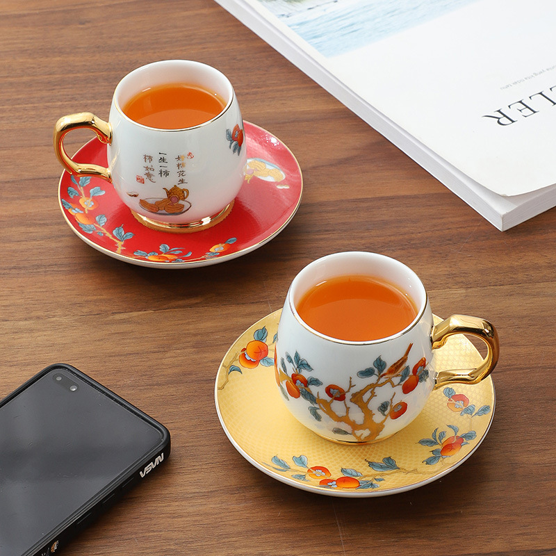 Bộ ấm trà hồng hồng Ruyi sang trọng nhẹ, tách trà chiều, hộp quà tốt, cốc nhỏ văn phòng, quà tặng