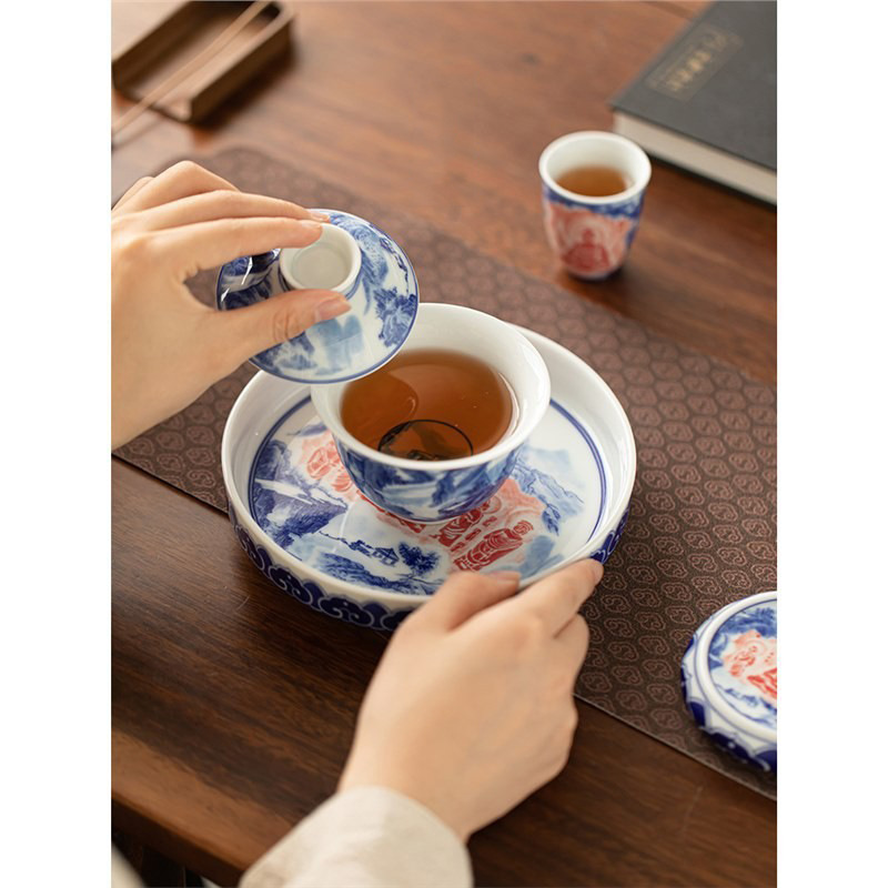 Vân Thủy Thiền Tâm gốm sứ tam tài có nắp ấm chén chén chén chén chén chén chén chén chén chén chén chén trà gia dụng chống bỏng tay bộ nhỏ