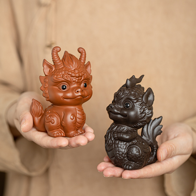 Đồ trang trí vật nuôi trà rồng cát tím có nắp đậy bàn trà để pha trà vật nuôi trà nhỏ phụ kiện trà đạo Kung Fu