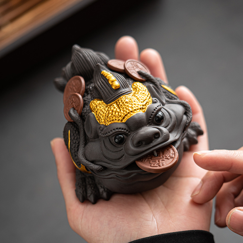 Đồ trang trí nhỏ thú cưng trà cóc vàng tử sa, đồ trang trí thủ công mỹ nghệ thủ công mỹ nghệ cá tính trà cóc đất sét tím có thể nuôi được may mắn