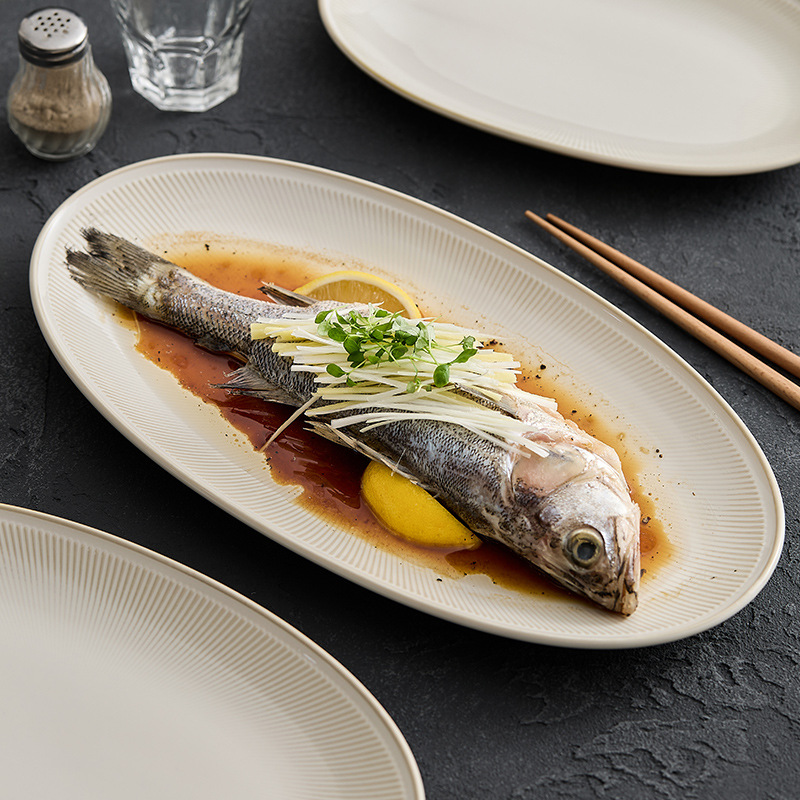 Khay cá vàng be khay hấp cá gia dụng khay đựng cá hình bầu dục cao cấp khay đựng cá gốm sứ cỡ lớn khay đựng thức ăn chuyên dụng