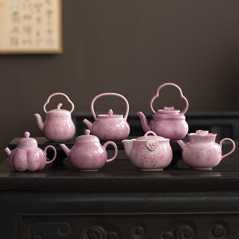 | Don't Nian | Ấm trà Arita vẽ tay "Yunxia Purple" Ấm pha trà hoa màu tím tráng men ấm pha trà bộ trà Kung Fu gốm