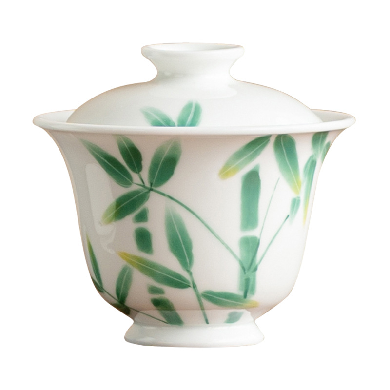 Bát có nắp sứ trắng Dehua Zhiyi Bát trà cao cấp vẽ tay có nắp Bát trà Kung Fu gia dụng không nóng tay