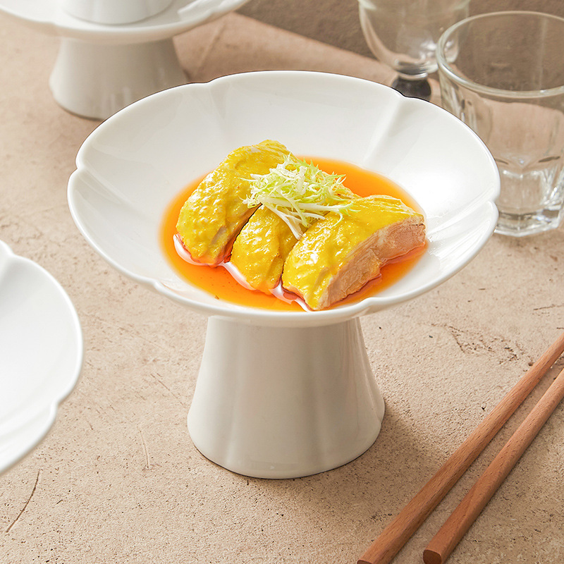 Đồ giải khát chân cao Zen Món ăn nguội Đĩa Rau lạnh Bộ đồ ăn sáng tạo của khách sạn Đĩa chân cao tinh tế Đĩa đồ ăn nhẹ