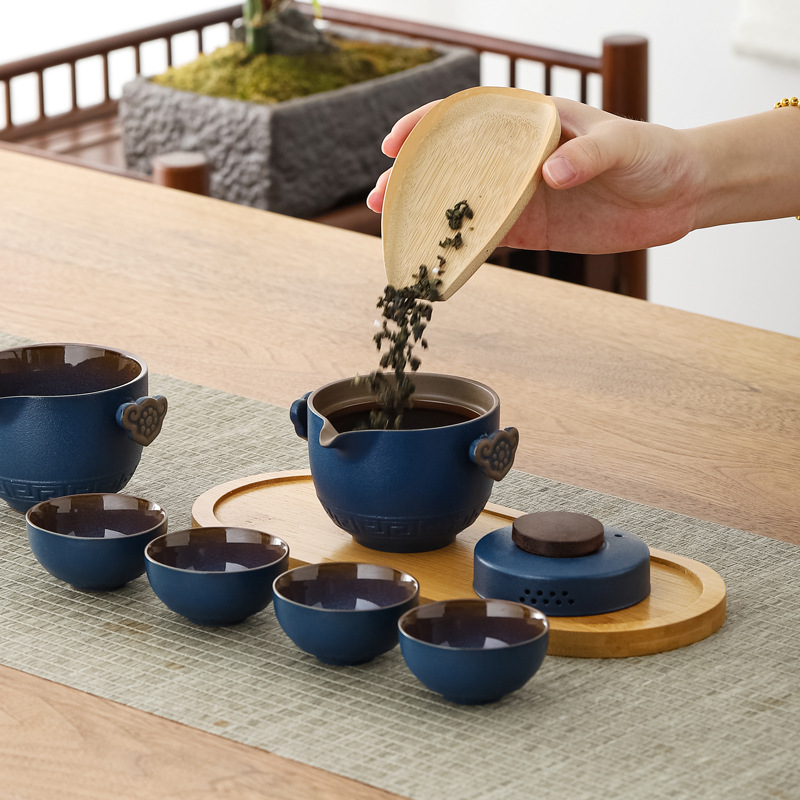 Bộ dụng cụ pha trà du lịch cầm tay cao cấp đựng đồ ngoài trời cầm tay mini bằng gốm sứ