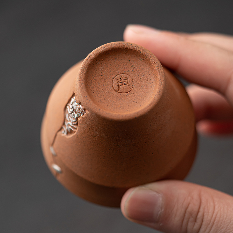 Chén chủ cổ điển bùn đá trống rỗng Zhai, cốc móng tay mạ bạc thủ công kiểu Nhật, cốc trà gốm sứ