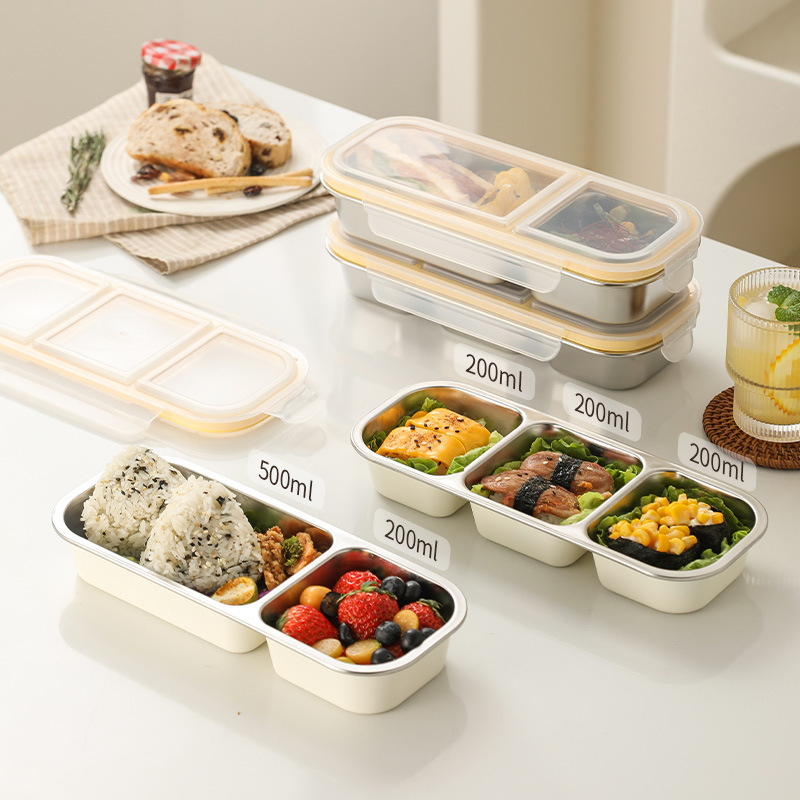Hộp cơm giảm béo, hộp giữ tươi đóng gói định lượng, tủ lạnh, hộp đông lạnh, salad ngoài trời, hộp cơm, inox 304