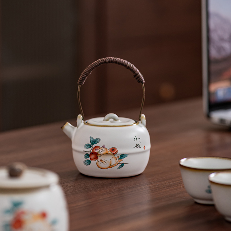 Một ấm ba chén di động ngoài trời lò Ru mở lát bộ trà du lịch bộ nhỏ ấm trà đơn giản gia dụng quà tặng