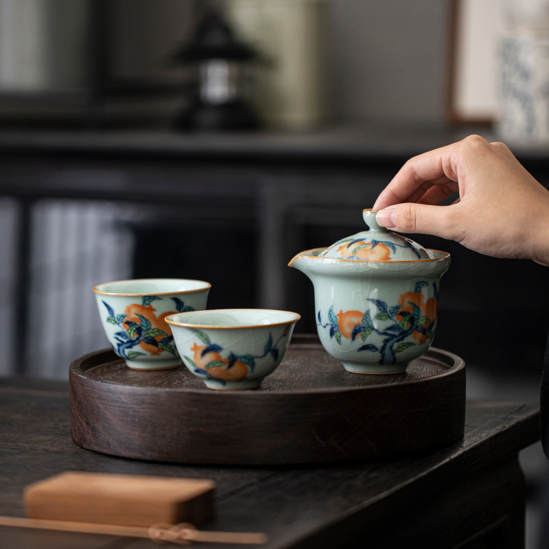 Bộ trà du lịch Tianqing Ruyao Bộ pha trà di động đi công tác khách sạn túi đựng đồ ngoài trời một ấm hai cốc cốc cốc khách nhanh