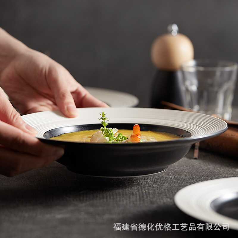 Đĩa mì Ý Bắc Âu Đĩa mũ rơm Đĩa súp Đĩa bít tết Đĩa đồ ăn phương Tây Đĩa salad sang trọng nhẹ gia dụng Đĩa gốm sứ sáng tạo