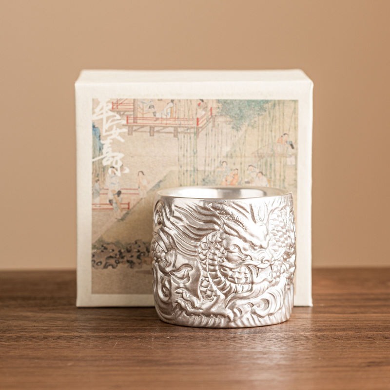 999 sterling bạc Sứ mạ bạc rồng phượng cốc chủ nhân cốc đơn cốc trà cao cấp cốc đôi Bộ trà Kung Fu cốc trà cốc trà