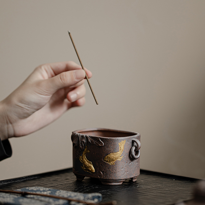 Lư hương Koi, lư hương kiểu Trung Quốc, lư hương bốn chân, lư hương, đồ trang trí để bàn phòng khách gia dụng, phụ kiện bộ trà Kung Fu