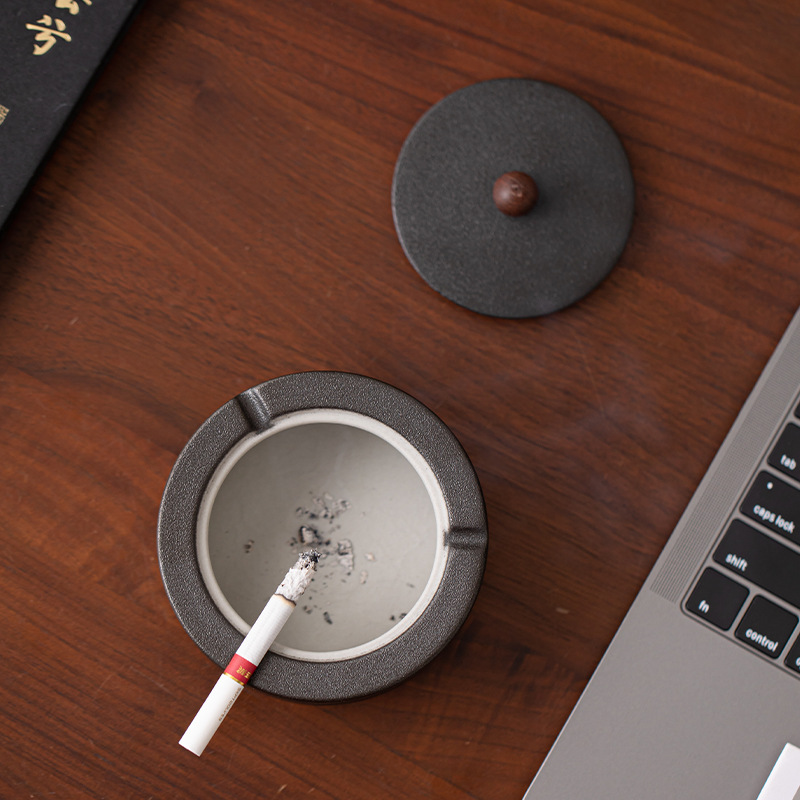 Gạt tàn có nắp, chống gió, chống bay, đồ trang trí gạt tàn gốm sứ đơn giản cho phòng khách gia dụng, văn phòng