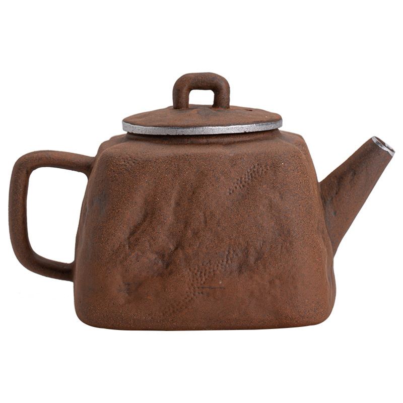 Kongjizhai Laoyan Mud Hanzhong Ấm trà gốm thô cổ điển sang trọng nhẹ ấm trà Bộ trà Kung Fu Ấm pha trà thủ công mạ bạc