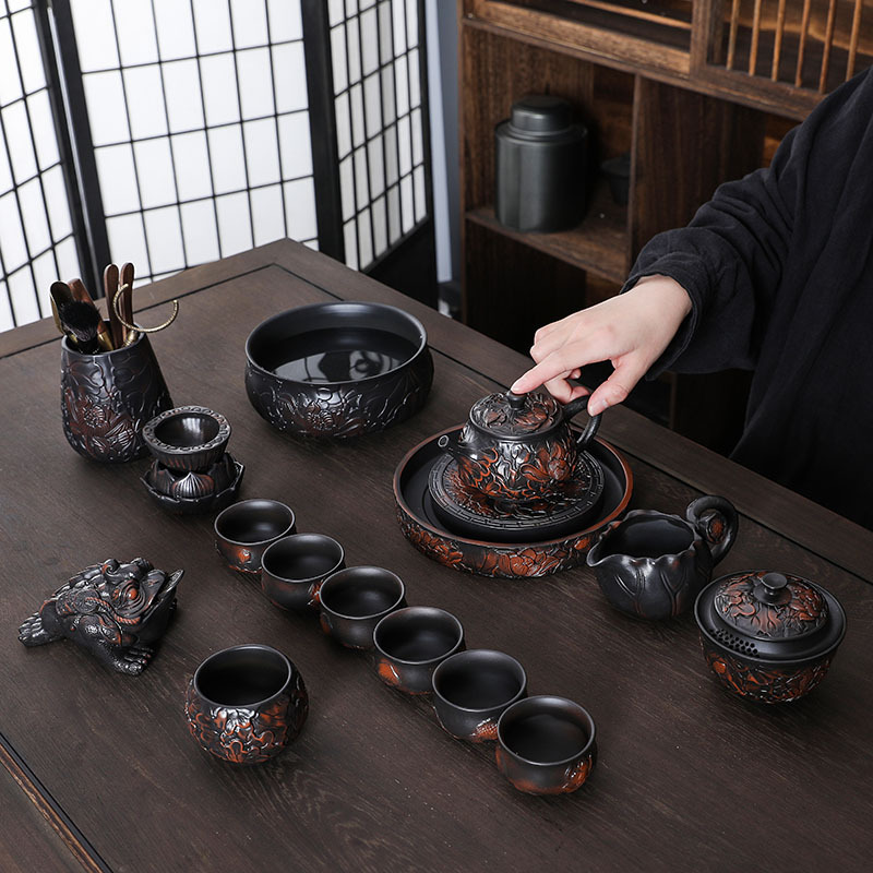Bộ ấm trà Kung Fu gốm tím ấm trà sang trọng dành cho người lười mẫu mới phòng khách nhà cổ điển Vân Nam 2024 quà tặng cao cấp