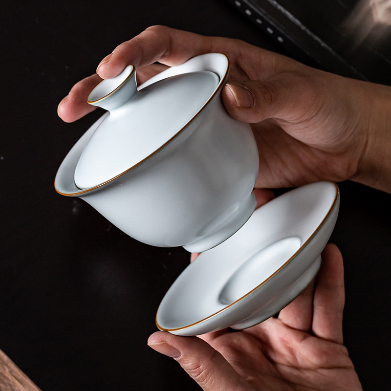 Lò nung Houhu, lò Ru, bát có nắp ba tài, cỡ lớn, hộp quà mặt trăng mở thủ công, bộ trà Kung Fu pha trà, đồ gia dụng cổ điển