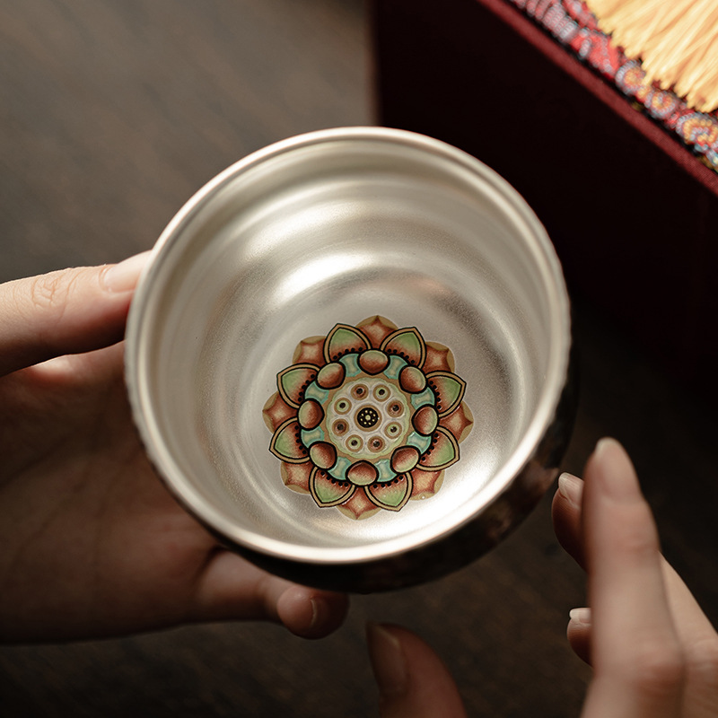 Cốc chủ nhân chín đào mạ bạc màu men cốc chủ nhân gia dụng cốc cặp đôi cốc trà Kung Fu chuyên dụng cá nhân hộp quà