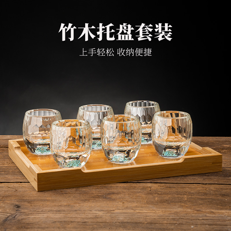 Nhà sản xuất bán buôn sang trọng ánh sáng kim cương mặt lá vàng ly rượu trắng sọc dọc màu Ngọc Lam tách rượu cốc rượu Bộ dụng cụ rượu