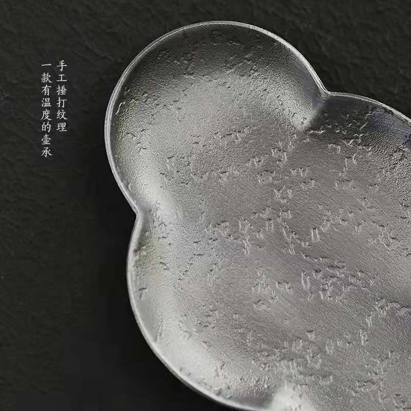 Lót cốc thiếc nguyên chất Lót cốc trà kiểu bạc có vân tay búa kiểu Nhật Phụ kiện trà đạo Kung Fu pha khô