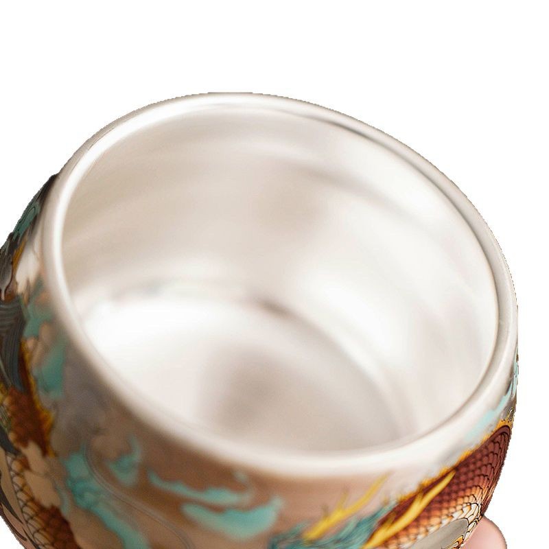 Zhou Hongjie Dragon and Phoenix Silver Cup Master Cup Silver Tea Cup Dragon and Phoenix Cup mạ bạc Cup 999 Silver Cup Home Cup