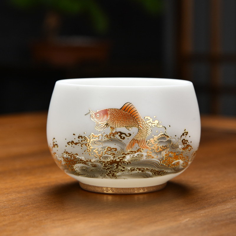 Cốc trà Kung Fu bằng sứ trắng ngọc cừu cốc chủ nhân cốc chuyên dụng cá nhân cốc trà nam cốc đơn cốc trà gốm sứ cao cấp