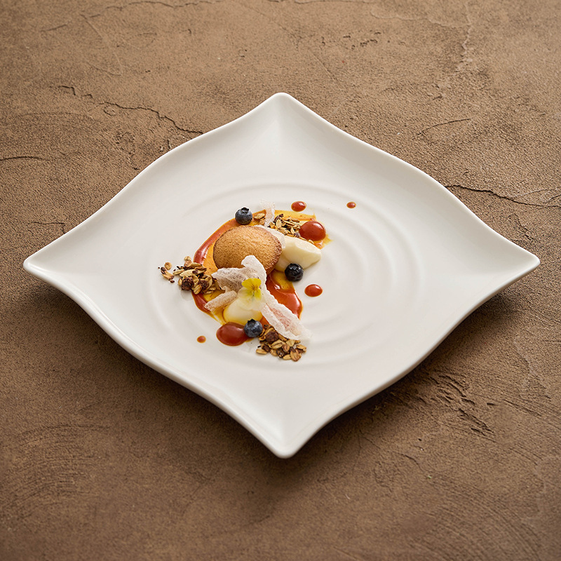 Đĩa nông có sợi, đĩa gốm sứ, đĩa đựng đồ gia dụng, đĩa đựng đồ vuông màu trắng, đĩa đựng đồ ăn, đĩa đựng đồ ăn khách sạn, đĩa bít tết tây