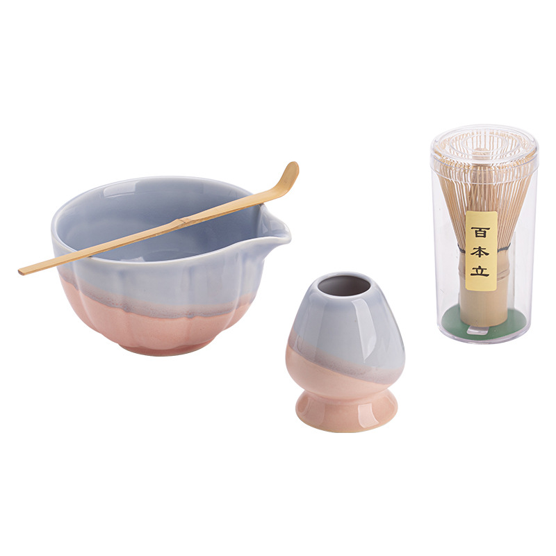 Bộ phụ kiện trà đạo thời nhà Tống: bát trà matcha hình cánh hoa gốm nung, giá đỡ dụng cụ đánh trà, bộ dụng cụ làm kem trà sáng tạo, giá đỡ chổi trà