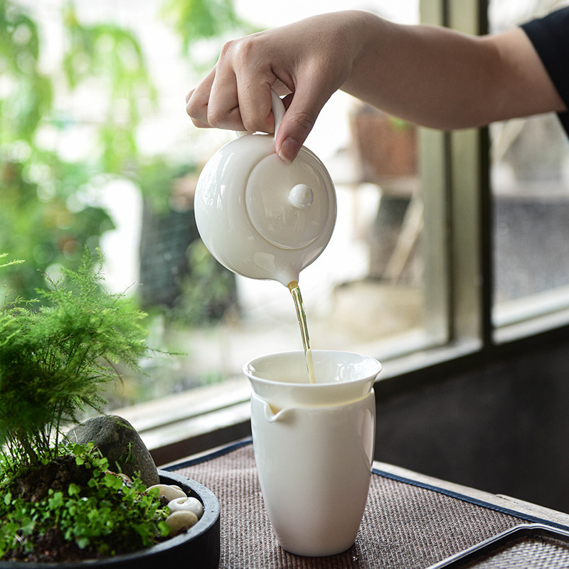 Thiết bị nhảy bình phong sứ trắng ấm pha trà Kung Fu ấm trà sứ ngọc bích mỡ cừu gia dụng Xi Shi bộ trà dùng một người ấm đơn kiểu Trung Quốc