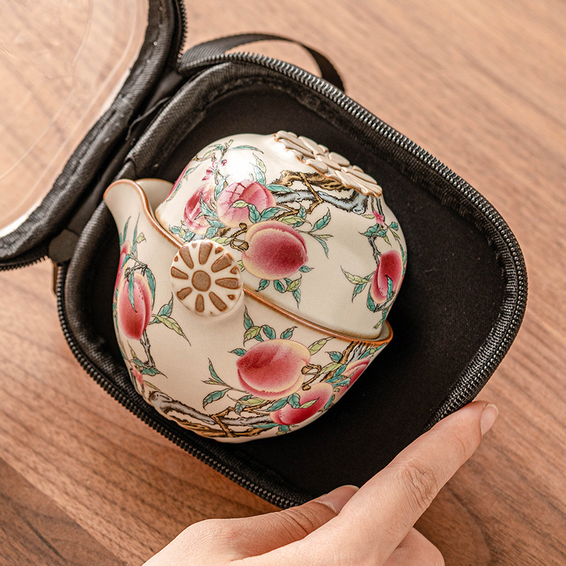 Bộ ấm trà du lịch gốm sứ Kung Fu di động ngoài trời Bộ ấm trà gốm sứ Kung Fu di động cốc cốc khách nhanh kiểu Trung Quốc