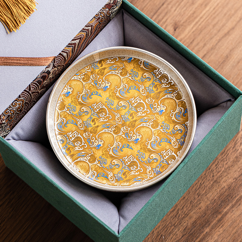 Nồi bốn biển rồng mạ bạc 999 khay đựng khay gốm sứ khay đựng trà tinh tế phụ kiện khay đựng trà