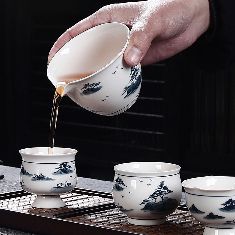 Cốc công cộng tráng men màu vẽ tay màu xám thực vật, trà sứ, bộ trà, phụ kiện bộ trà Kung Fu, bộ trà, bộ tách đồng nhất