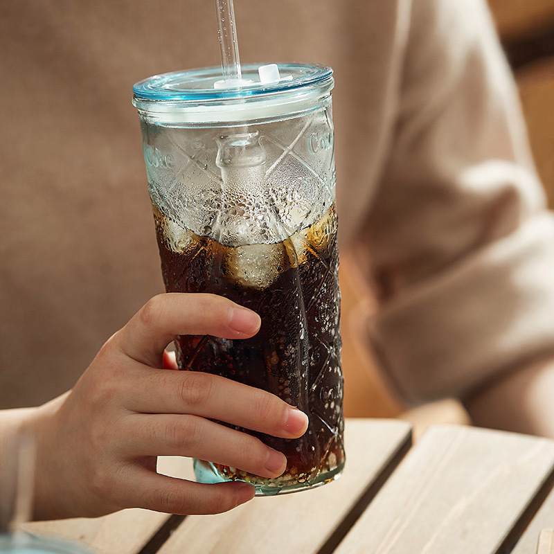 Cốc thủy tinh VSM Tây Ban Nha có ống hút cốc nước uống nước trái cây dung tích lớn gia dụng cốc Cola phong cách Instagram mùa hè