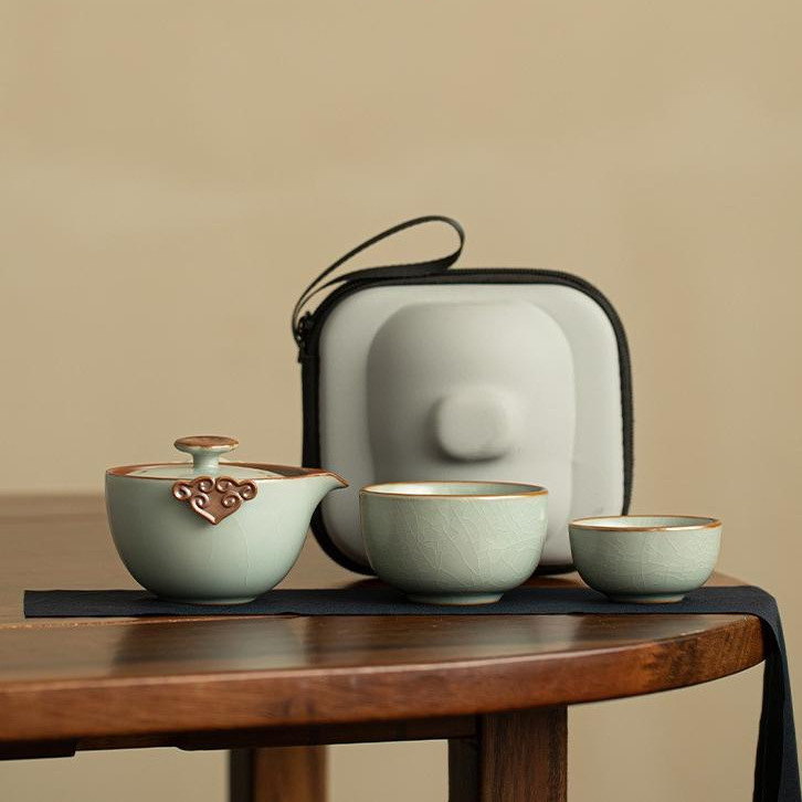 Mô phỏng lò Song Ru Xiangyun gốm cốc khách nhanh một bình hai cốc bộ trà du lịch cốc khách nhanh di động ngoài trời