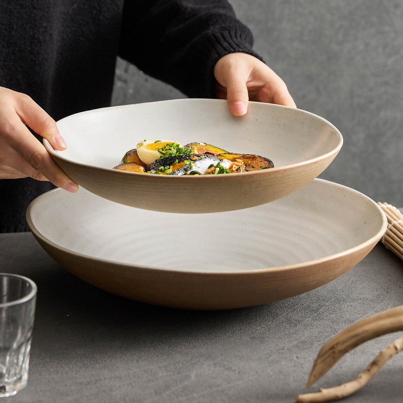 Đĩa gốm thô, đĩa gia dụng, đĩa súp, đĩa ăn tối nhà hàng khách sạn cao cấp, bát mì thương mại, đĩa súp ren kéo tay