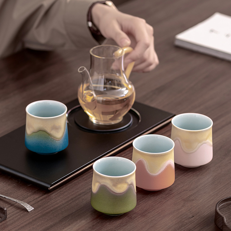 Bộ tách trà gốm sứ văn hóa và sáng tạo Tử Cấm Thành, tách trà bốn màu từ lò nung, cốc của chủ nhân, cuộc họp thường niên, nhà máy lưu niệm lễ hội, bán buôn