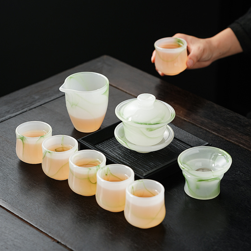 Bộ ấm trà men màu 2024 cốc trà Kung Fu mẫu mới cao cấp gia dụng nắp cốc trà hộp quà bán buôn