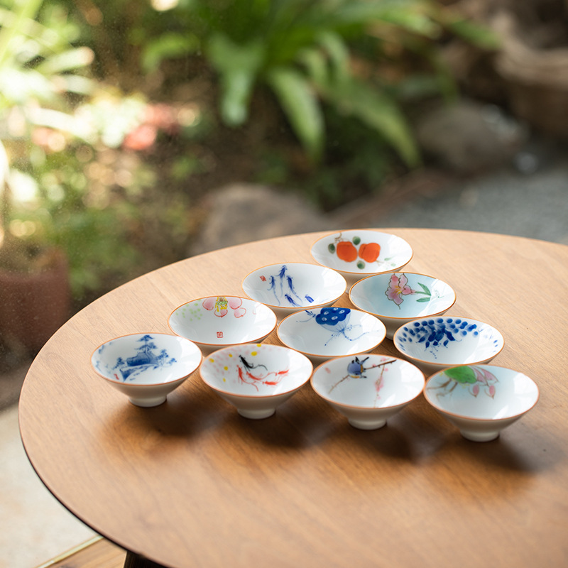 Bộ trà Kung Fu vẽ tay sứ trắng cốc trà nhỏ cốc xô gốm sứ gia dụng phòng khách cốc trà mỏng cốc cá nhân Trung Quốc