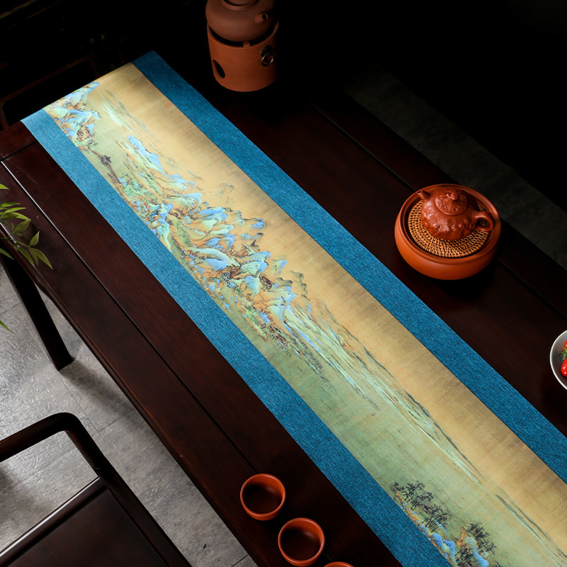 Cờ Bàn cổ điển Trung Quốc Zen Ý trà cờ không thấm nước phòng trà Khăn trà hàng ngàn dặm núi Tranh Bông Vải Lanh nghệ thuật Ruihe Tranh nghệ thuật trà