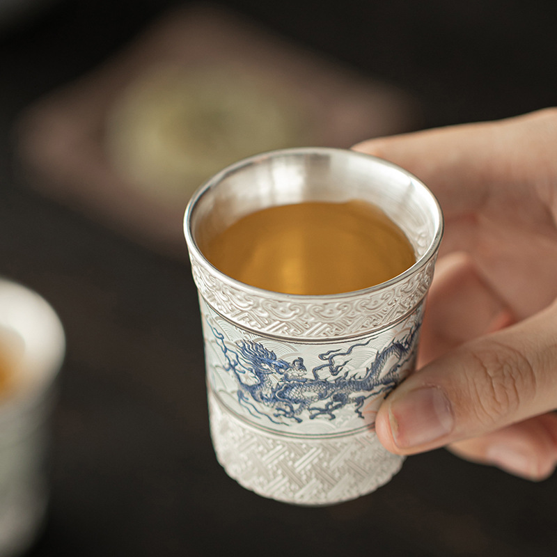 Bộ dụng cụ trà một ấm hai tách rồng bay mạ bạc Chengyun ấm trà đồ dùng gốm sứ gia dụng Xi Shi ấm trà thiết bị pha trà quà lưu niệm
