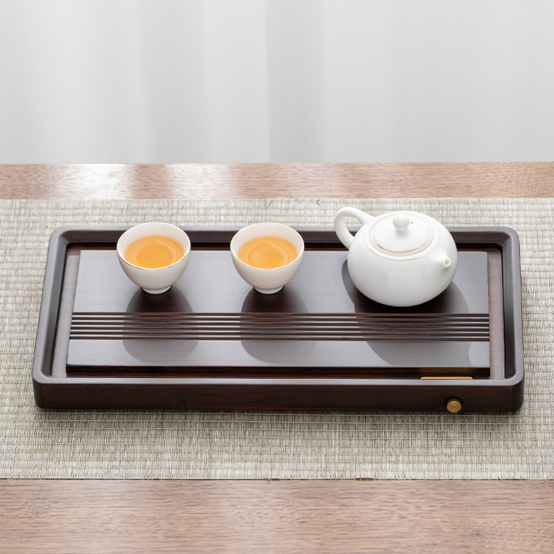 Khay trà tre nặng nguyên khối khay gia dụng thoát nước Biển Trà đơn giản Kungfu cao cấp khay trà trữ nước bàn trà
