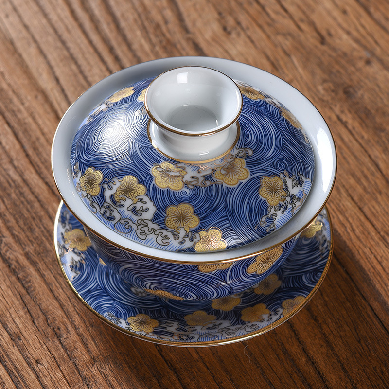 Bát có nắp men bầu trời đầy sao, cốc trà, bát ba tài gốm sứ, bát pha trà gia dụng, bộ trà Kung Fu, bát trà, bán buôn chống bỏng