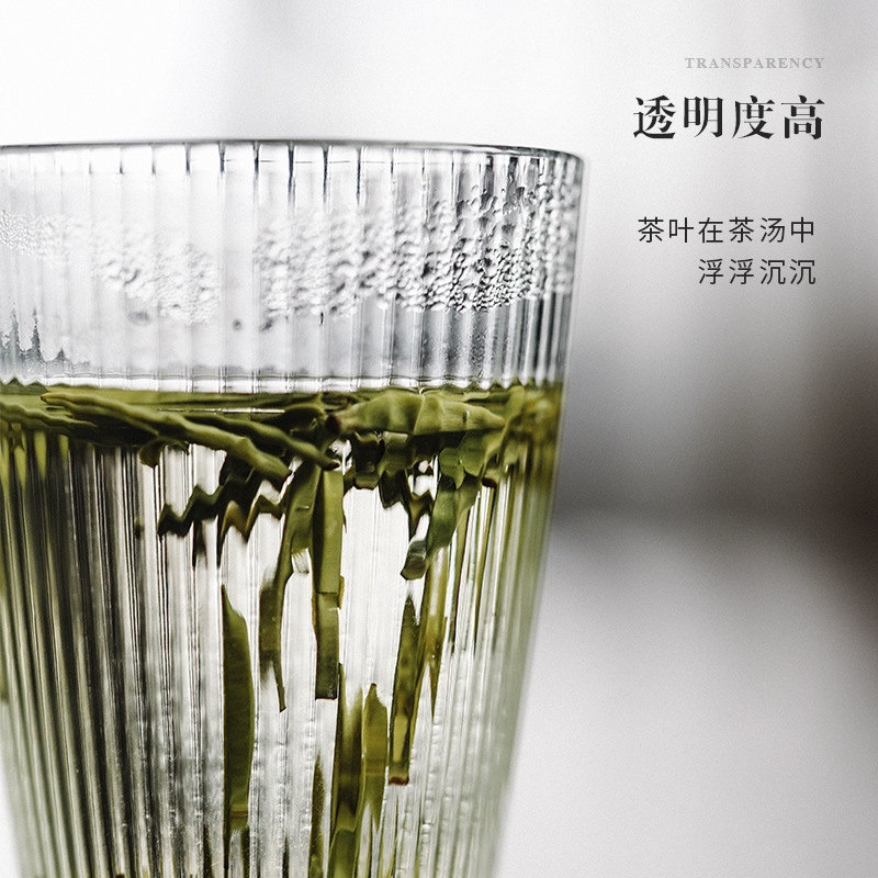 Thủy tinh borosilicate cao hoa văn dọc cốc trà xanh rèn thủ công chịu nhiệt thẳng cốc nước văn phòng nhà cốc sữa trong suốt