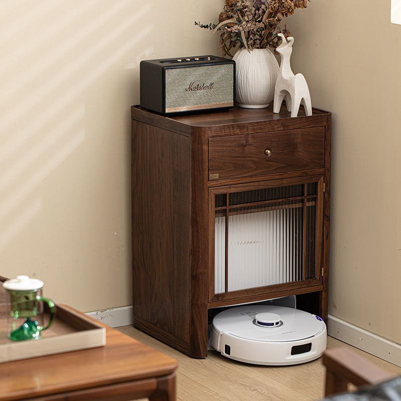 Tủ đựng đồ gỗ nguyên khối kiểu Trung Quốc mới dựa vào tường, tủ phòng khách đơn giản hiện đại, tủ đựng trà, màu óc chó