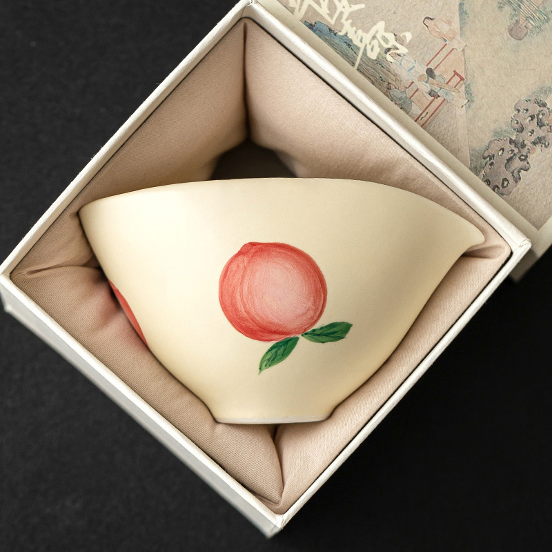 Cốc công thức đào vẽ tay màu hồng cốc tách trà gốm sứ cốc đồng nhất trà biển gia dụng phụ kiện bộ trà kungfu đơn