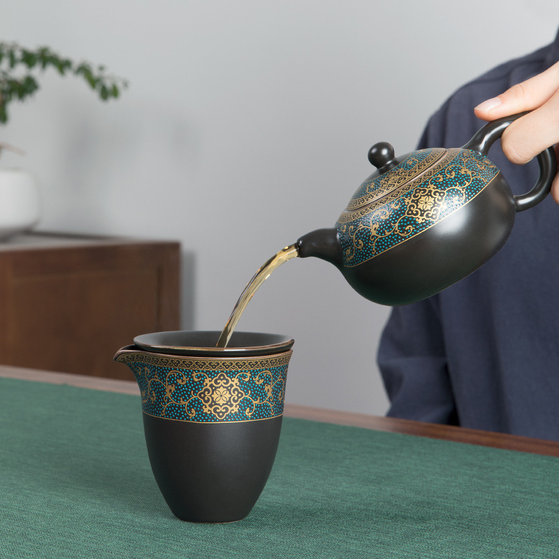 Bộ ấm trà Kung Fu cổ điển, bộ ấm trà văn phòng, chén trà có nắp gia dụng, quà lưu niệm cao cấp bằng gốm sứ