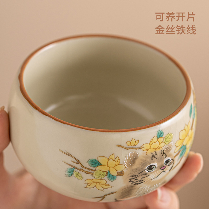 Cốc trà gốm sứ Ru kiln hình mèo, thích hợp cho bé gái, dùng cá nhân, cỡ lớn, cốc chính, cốc đơn, quà tặng.