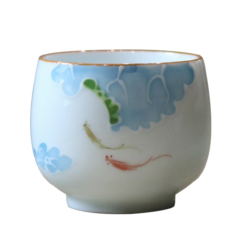 Chén trà vẽ tay nổi chén trà sứ trắng ngọt chén chén trà chén chén chủ nhân bộ trà kungfu văn phòng gia dụng